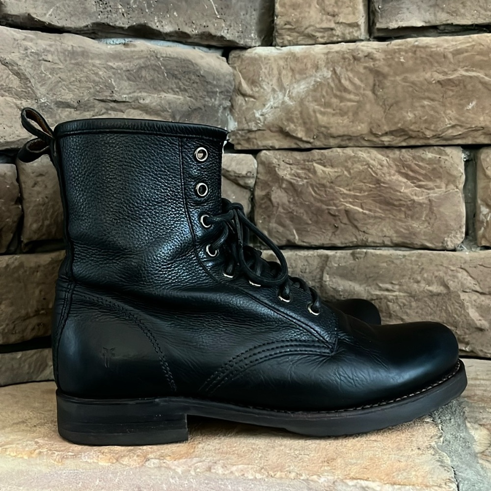 Frye Black Leather Lace-Up Boots
